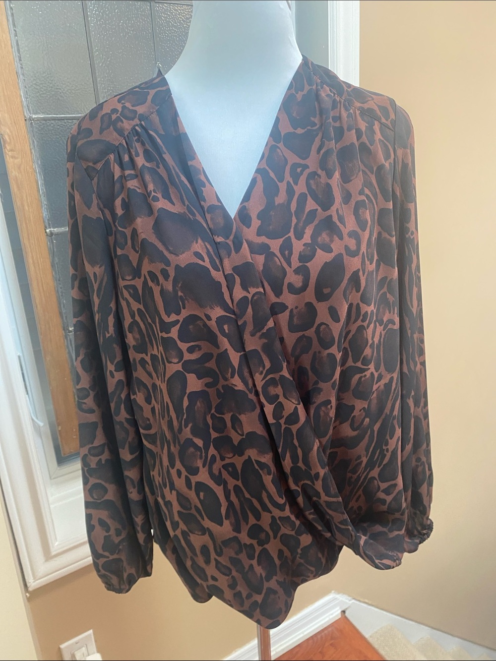 Catherine Malandrino Brown and Black Leopard-Print Wrap Blouse